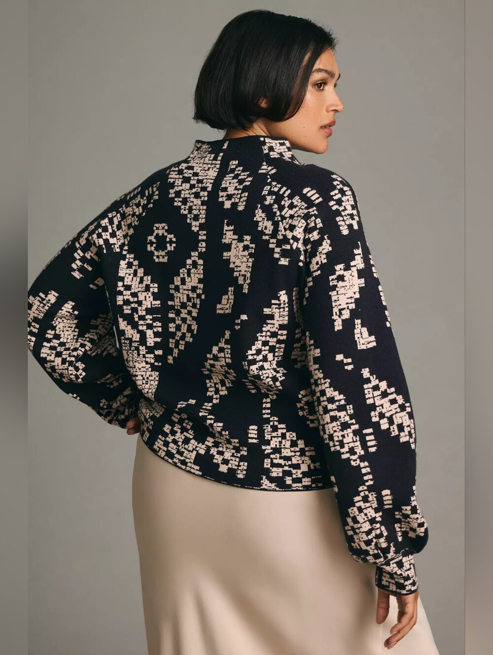 Anthropologie The Beatriz Mock-Neck Sweater Sz XL Black Cream - Picture 2 of 13